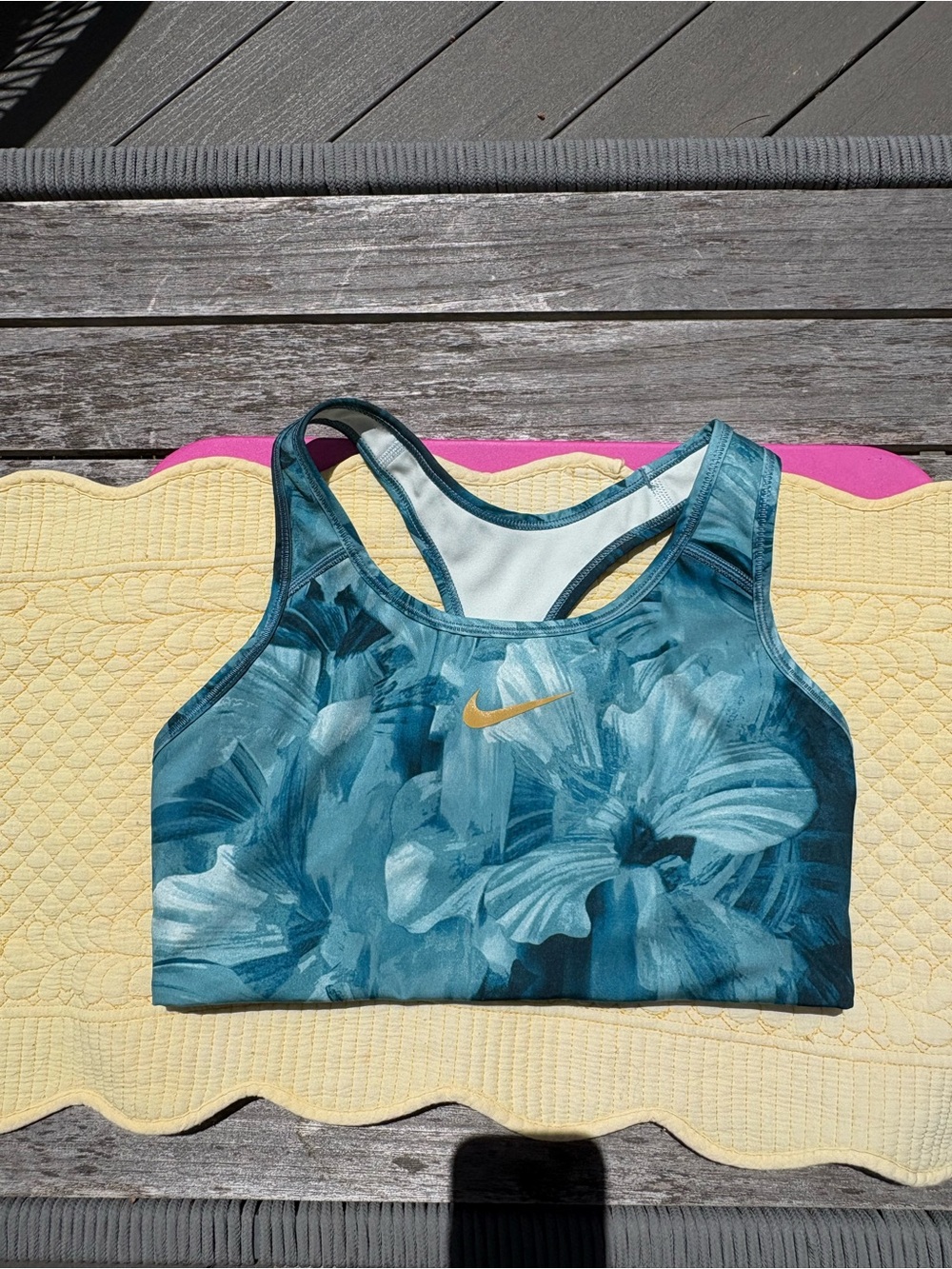 Nike Women's Teal Floral Sports Bra - Supportive Racerback